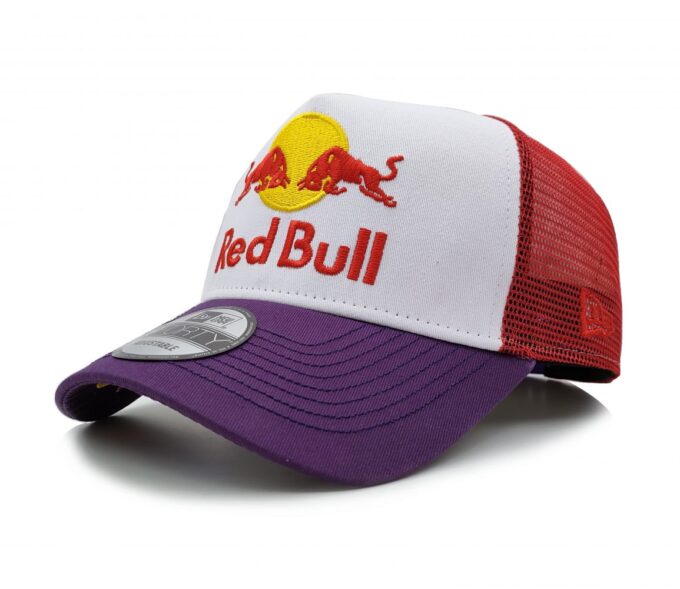 Red Bull Cap White with Purple Brim Red Breathable Mesh