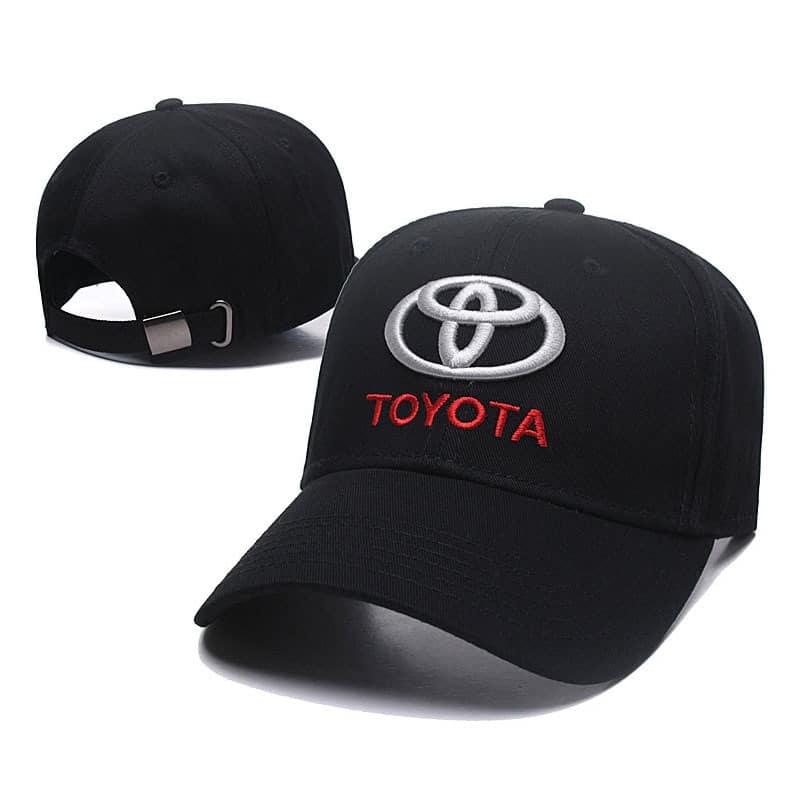 TOYOTA Cap Solid Black Cotton Red Lining Embroidered Car Logo Adjustable One Size