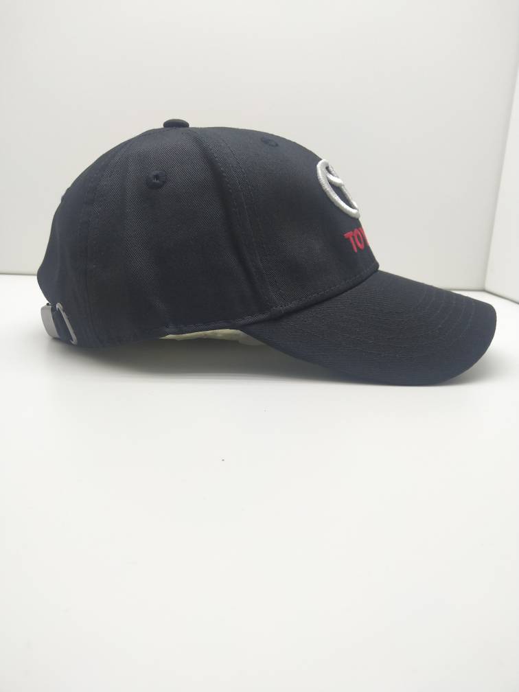 TOYOTA Cap Solid Black Cotton Red Lining Embroidered Car Logo Adjustable One Size