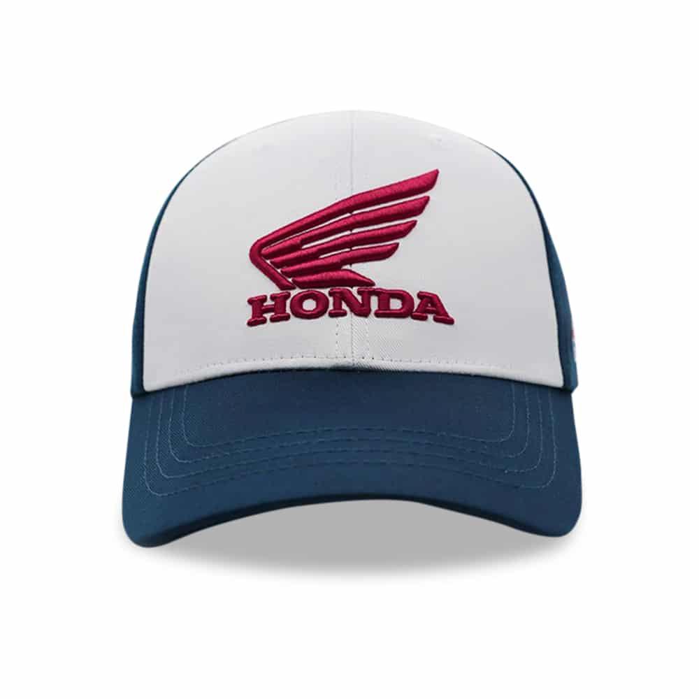 HONDA Racing Wing of godess Cap Blue Peak White Front Embroidered HRC Left Side Profile Front Red Car Logo Adjustable Plastic Button Snapback Hat