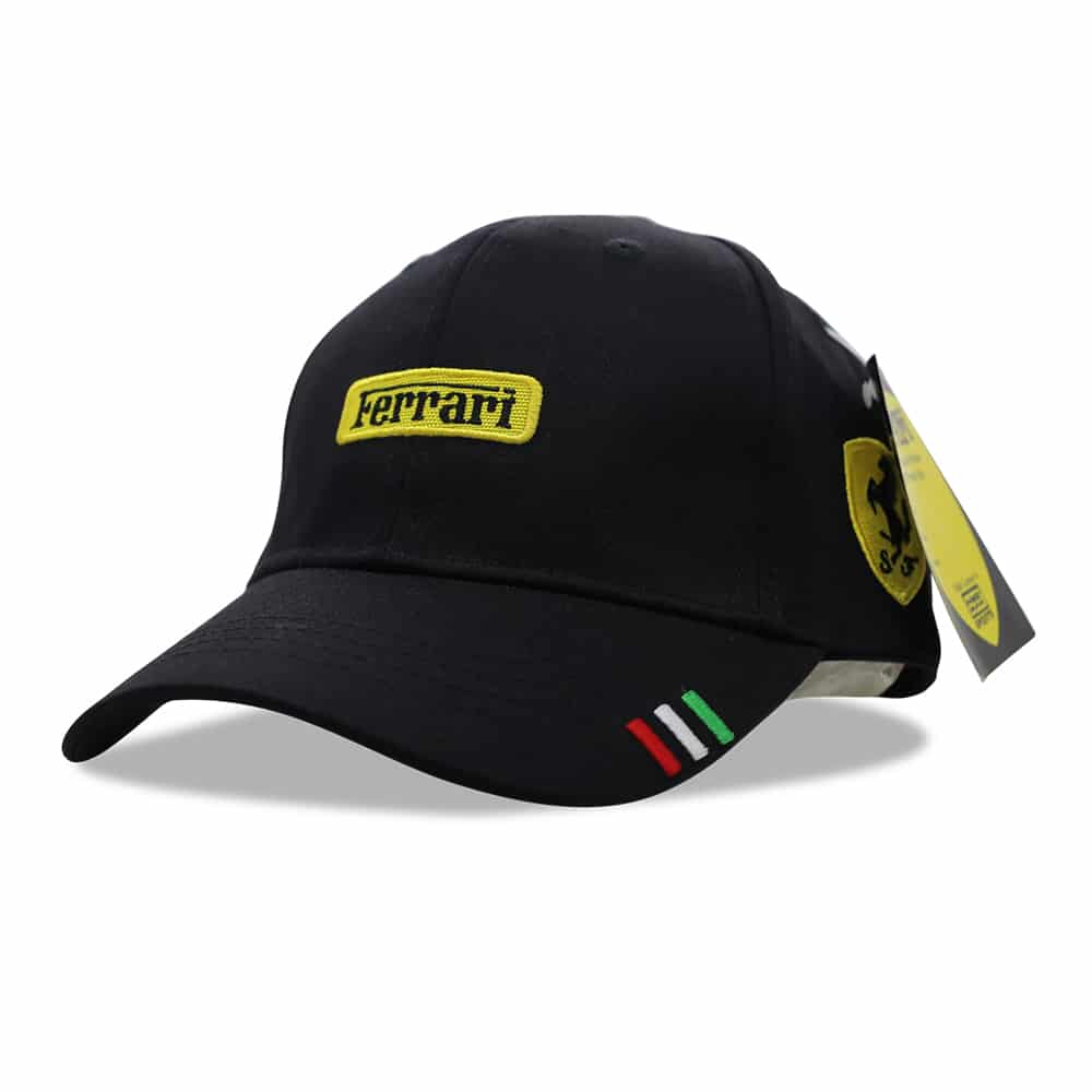 FERRARI F1 Cap Italy Colors Red White Blue To Corner Peak Solid Black Snapback Embroidered Yellow Car Logo